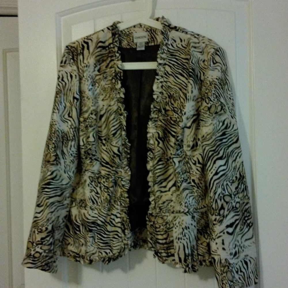 Chico size 1 animal print 100% silk jacket.